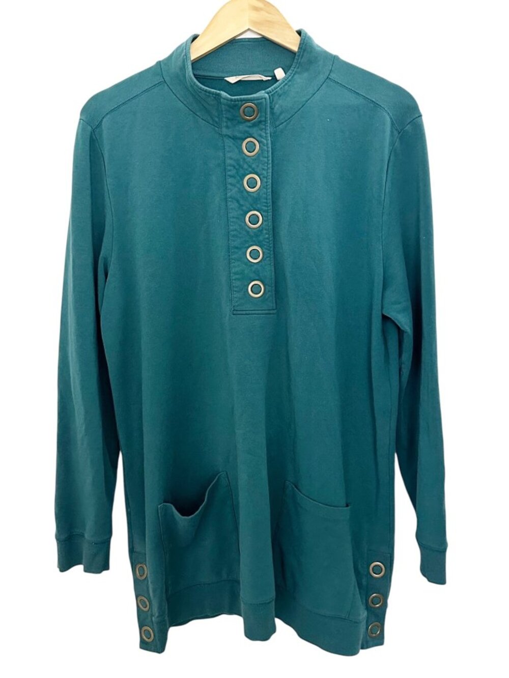 Soft surroundings Green Lakshmi Pullover Tunic Women Large LS Drop Pockets